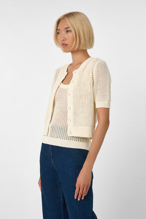 Cassie Short Sleeve Cardigan Ivory - Toccin