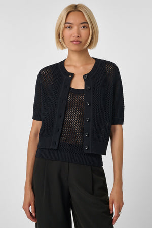 Cassie Short Sleeve Cardigan Black - Toccin