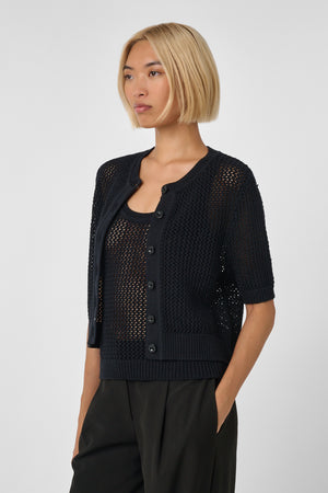 Cassie Short Sleeve Cardigan Black - Toccin