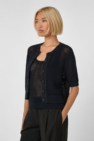 Cassie Short Sleeve Cardigan Black - Toccin