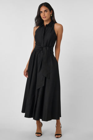 CHELSEA SLEEVELESS TIE-FRONT MIDI SHIRT DRESS - Toccin