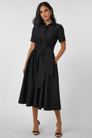 MEGAN SHORT SLEEVE TIE-FRONT MIDI SHIRT DRESS - Toccin