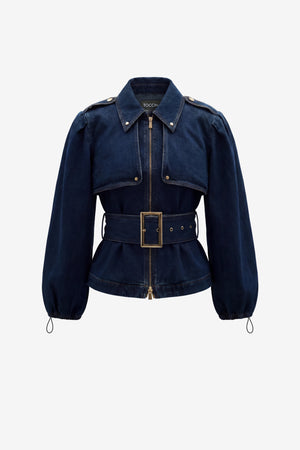 BRIGHTON BELTED ZIP-FRONT JACKET - Toccin