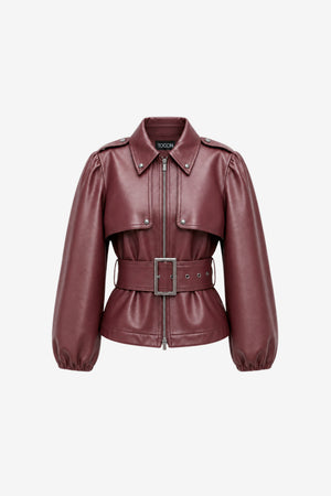 BRIGHTON BELTED ZIP-FRONT JACKET - Toccin
