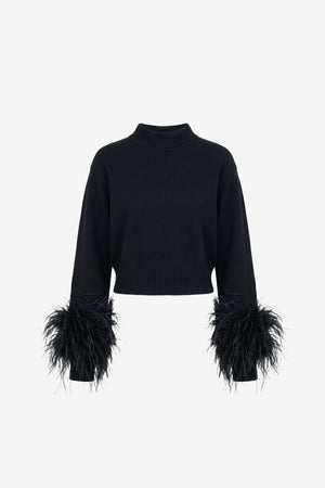 BRINA MOCK NECK SWEATER WITH FEATHERS