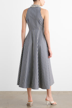 CHELSEA SLEEVELESS TIE-FRONT MIDI SHIRT DRESS WITH EMBELLISHMENT