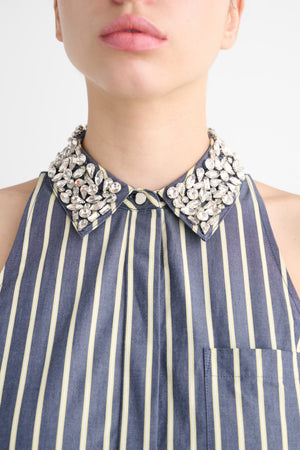 CHELSEA SLEEVELESS TIE-FRONT MIDI SHIRT DRESS WITH EMBELLISHMENT