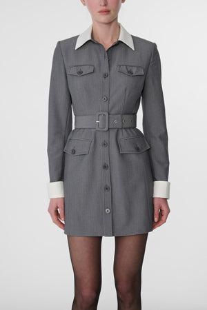 VALERIE LONG SLEEVE COLLARED BUTTON-FRONT DRESS