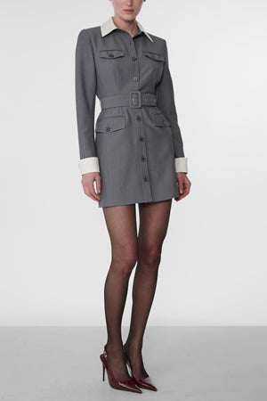 VALERIE LONG SLEEVE COLLARED BUTTON-FRONT DRESS