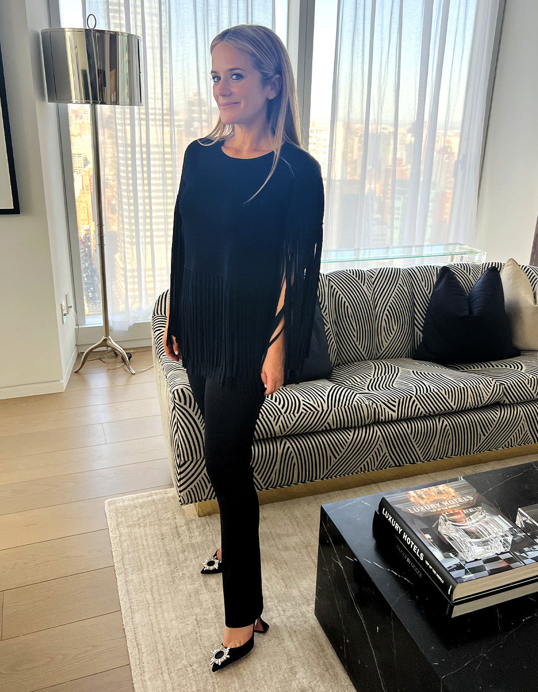 Alex Toccin wearing catalina fringe tee in jet black