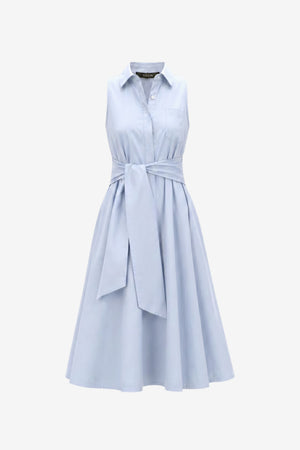 CHELSEA SLEEVELESS TIE-FRONT MIDI SHIRT DRESS