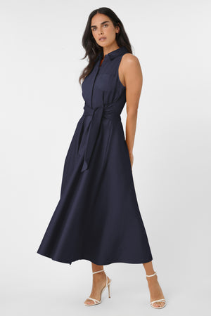 CHELSEA SLEEVELESS TIE-FRONT MIDI SHIRT DRESS - Toccin