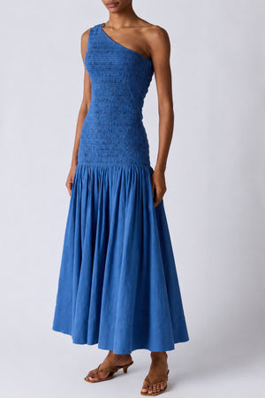 DARLENE ONE SHOULDER SMOCKED MAXI DRESS