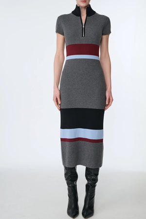 DASHA CAP SLEEVE MOCK NECK HALF ZIP MIDI DRESS