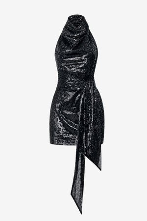 ELLA HALTER NECK TIE-FRONT MINI DRESS