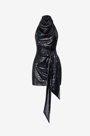 ELLA HALTER NECK TIE-FRONT MINI DRESS - Toccin