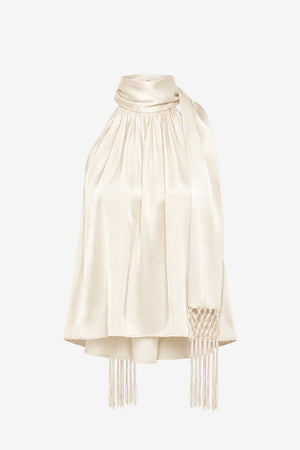 EMMIE TIE-NECK TOP WITH FRINGE - Toccin