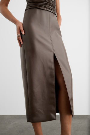 FABIANA V-NECK RUCHED MIDI DRESS
