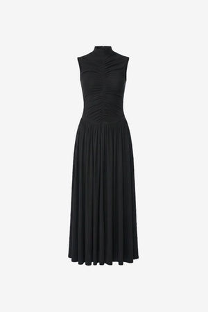 FARIA MOCK NECK RUCHED MIDI DRESS