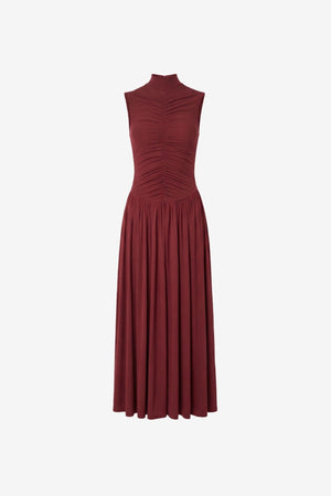FARIA MOCK NECK RUCHED MIDI DRESS