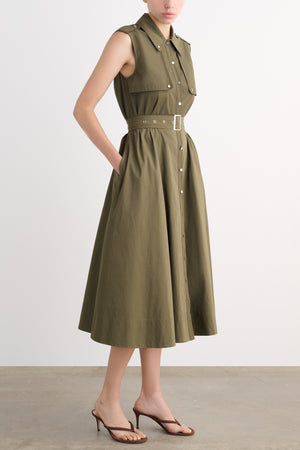 GAIL BUTTON-FRONT MIDI DRESS