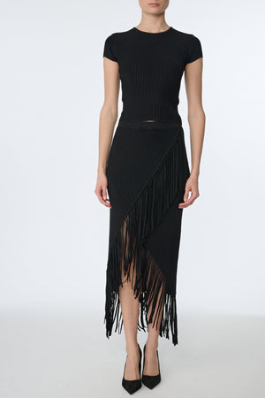 GIANA ASYMMETRICAL MIDI SKIRT WITH FRINGE