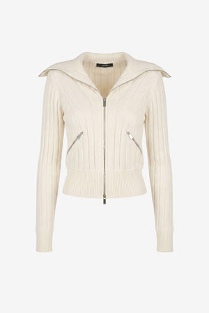 HOLLY STRONG SHOULDER ZIP FRONT SWEATER