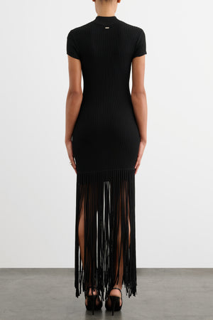 JADA MOCK NECK CAP SLEEVE MINI DRESS WITH FRINGE