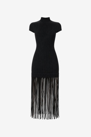 JADA MOCK NECK CAP SLEEVE MINI DRESS WITH FRINGE