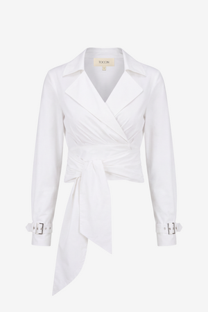 MALANI COLLARED WRAP TOP - Toccin