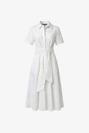 MEGAN SHORT SLEEVE TIE-FRONT MIDI SHIRT DRESS - Toccin