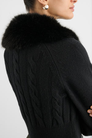 RITA CABLE KNIT CARDIGAN WITH FUR COLLAR