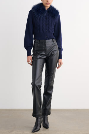 RITA CABLE KNIT CARDIGAN WITH FUR COLLAR - Toccin