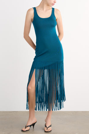 ROXANNE SCOOP NECK MINI DRESS WITH FRINGE - Toccin