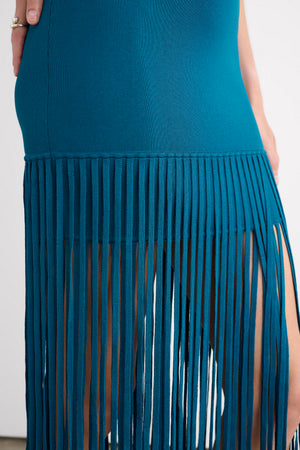 ROXANNE SCOOP NECK MINI DRESS WITH FRINGE - Toccin