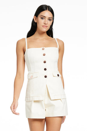 ROXY SQUARE NECK BUTTON-FRONT CUTAWAY VEST-DENIM - Toccin