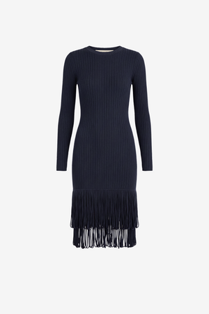 SHIRLEY LONG SLEEVE DRESS WITH LOOP FRINGE - Toccin