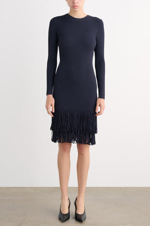 SHIRLEY LONG SLEEVE DRESS WITH LOOP FRINGE - Toccin