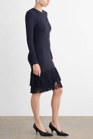 SHIRLEY LONG SLEEVE DRESS WITH LOOP FRINGE - Toccin