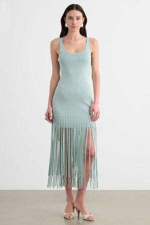 ROXANNE SCOOP NECK MINI DRESS WITH FRINGE - Toccin