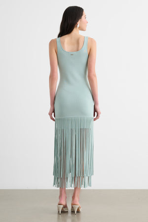 ROXANNE SCOOP NECK MINI DRESS WITH FRINGE - Toccin