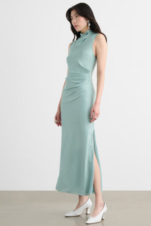KORALIE DRAPED NECK MIDI DRESS