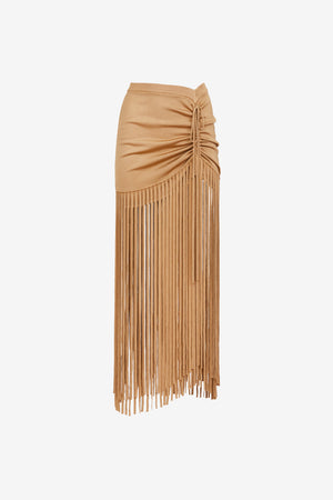 AMALIA RUCHED MINI SKIRT WITH FRINGE - Toccin