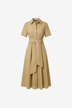 MEGAN SHORT SLEEVE TIE-FRONT MIDI SHIRT DRESS - Toccin
