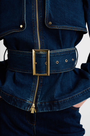 BRIGHTON BELTED ZIP-FRONT JACKET - Toccin