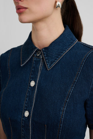 HALLE SHORT SLEEVE BUTTON FRONT TOP - Toccin