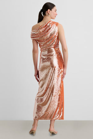 AUDREY ASYMMETRICAL DRAPED MIDI DRESS - Toccin