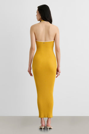 ALLEGRA V-NECK TIE-FRONT HALTER MIDI DRESS - Toccin