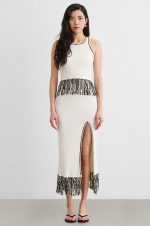 AMORA FRINGE MIDI SKIRT WITH SLIT - Toccin