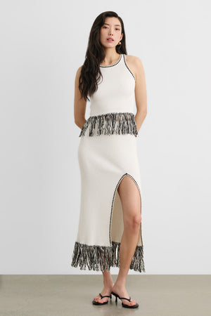 AMORA FRINGE MIDI SKIRT WITH SLIT - Toccin